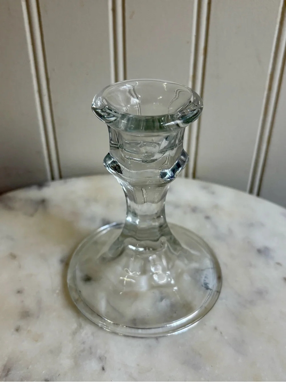 Vintage Small Clear Glass Candleholder 4in Tall VTG Coastal Grandma Cottagecore